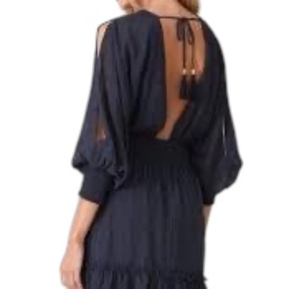 lovestitch Becca Split Sleeve Bohemian Mini Dress - Navy Blue Size M - Picture 2 of 11
